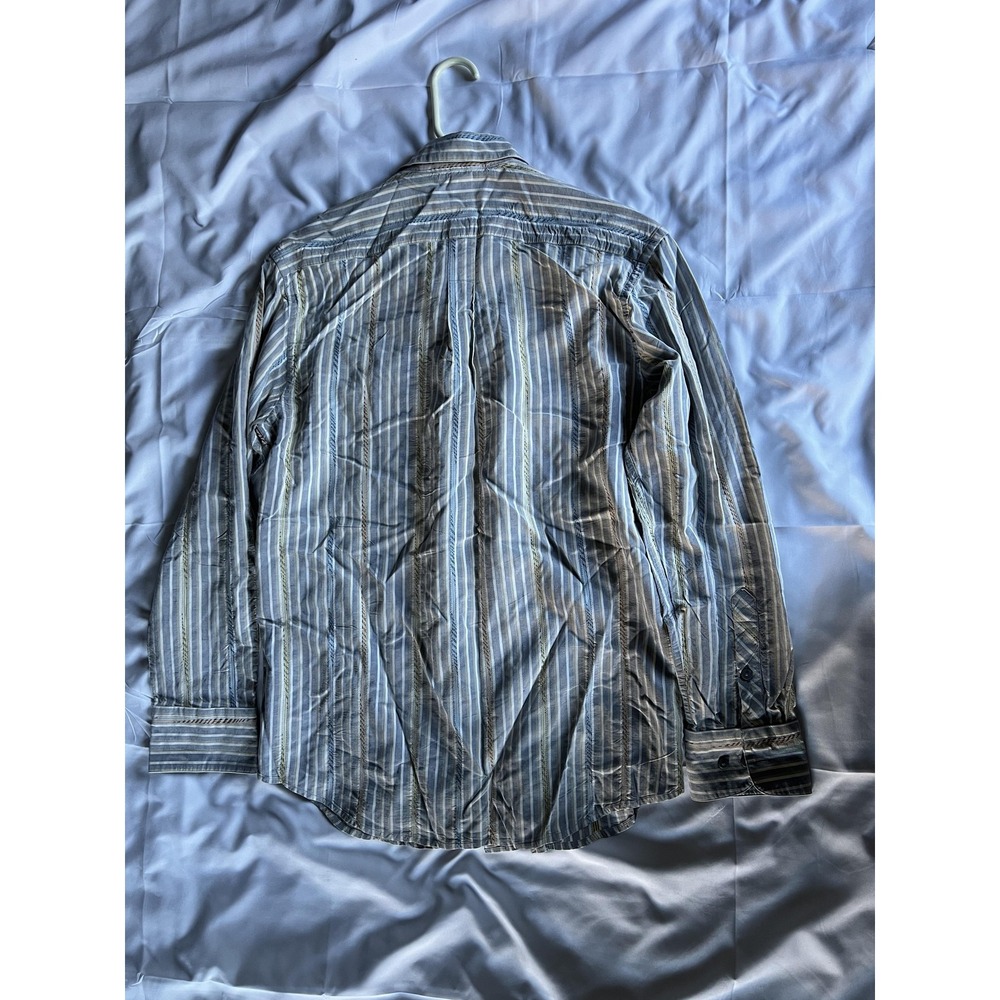 Jhane Barnes Shirt Mens Medium Gray Blue Striped Long Sleeve Silk Button‎ Up - Picture 5 of 16